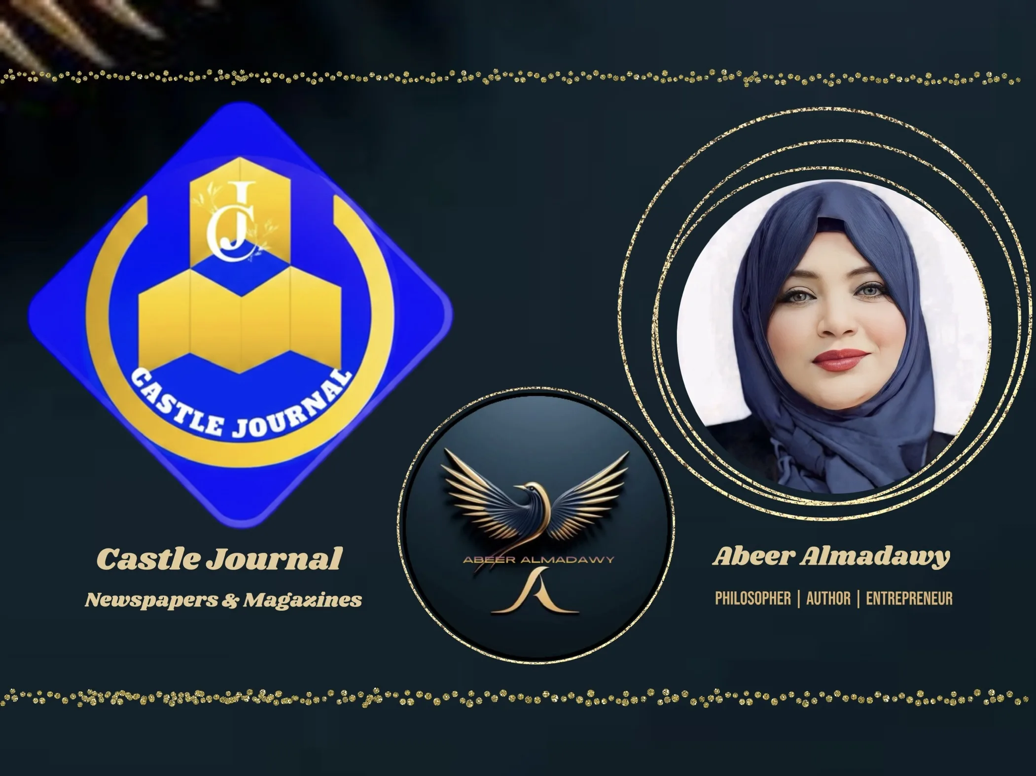 الفيلسوفه الاديبة د عبير المعداوي مالكة كاسل جورنال للصحافة العالمية البريطانية