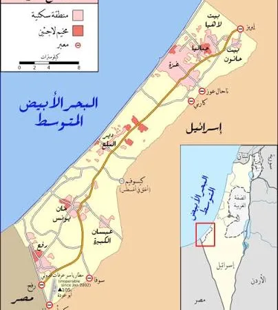 مناورة “مجلس السلام”: تحول سري في سيادة غزة 14 - CJ العربية خريطة قطاع غزة